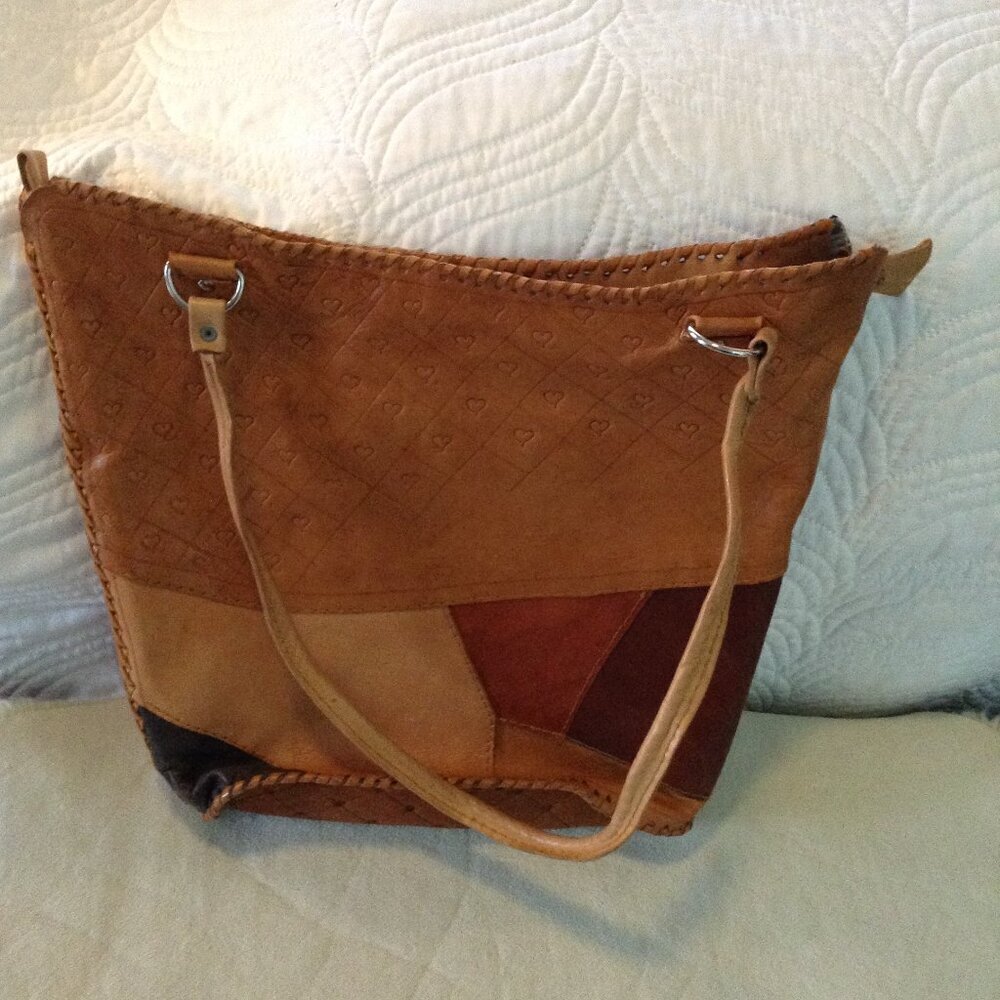 VTG Tooled Leather Shoulder Purse; Patchwork, Artistic; Latin inspired; Western - Picture 2 of 5